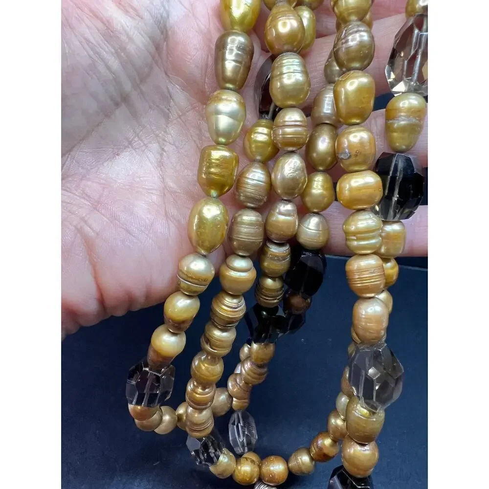 NEW smoky quartz and pearl multi strand necklace with sterling silver clasp